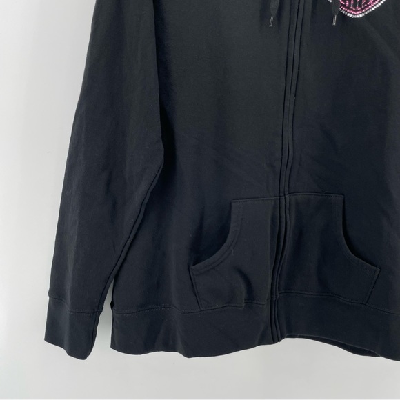 Harley Davidson Womens Zipped Sweatshirt Black Pink Rhinestones XXL - Picture 4 of 7
